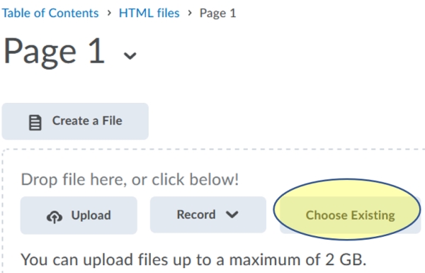 Change File - choose existing