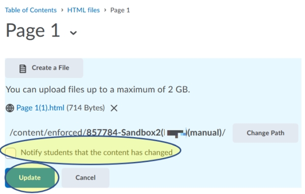 Notify students content changed