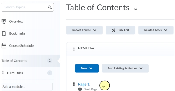 Table of Contents - webpage caret