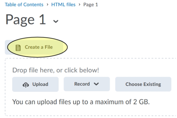 Create a File button